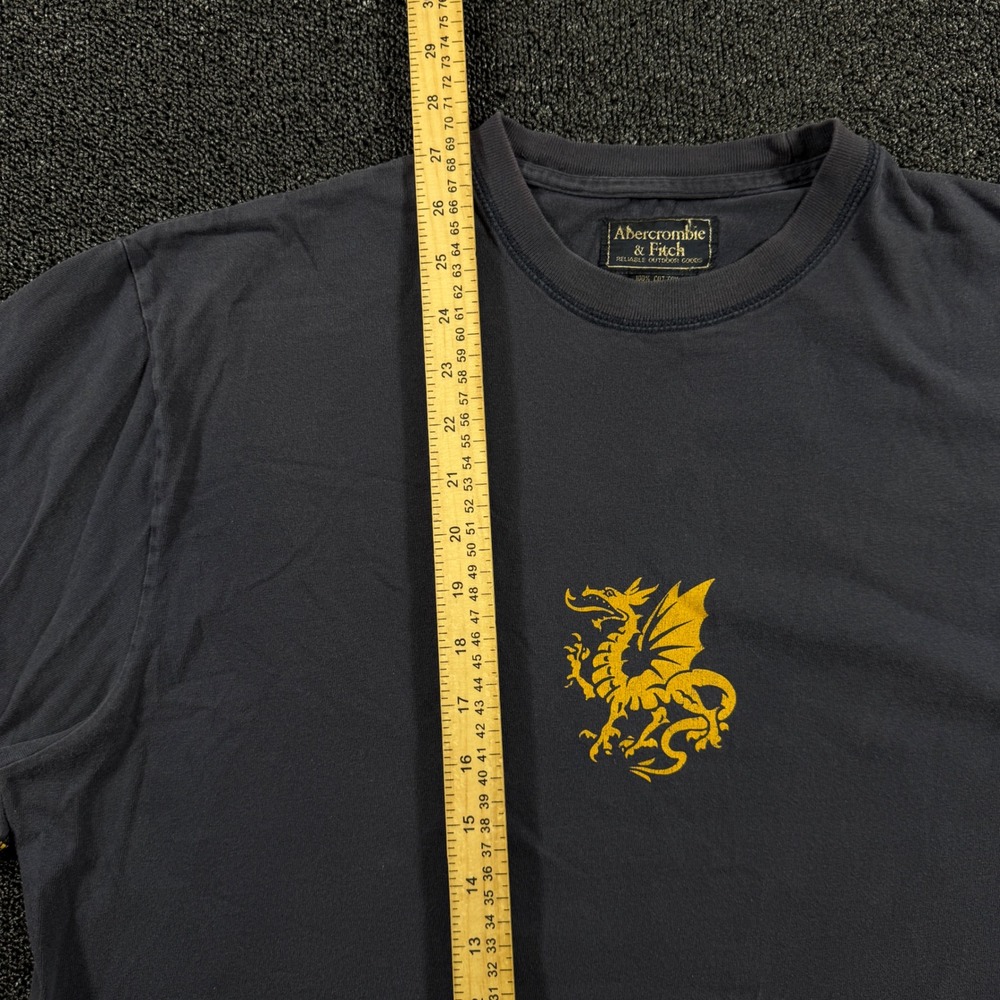 Vintage Abercrombie & Fitch Mens L Long Sleeve Wyvern Dragon Graphic Navy Yellow - Picture 7 of 9